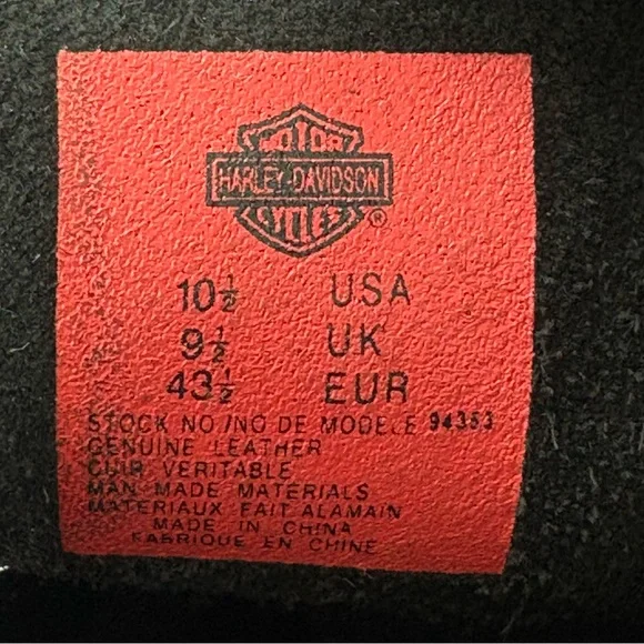 Harley Davidson Men’s Size 10.5 Black Leather Size Zip Riding Boots Square Toe